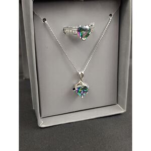 Sterling Silver Mystic Stone Heart Ring and Necklace Set Ring 7.5 Chain 18"